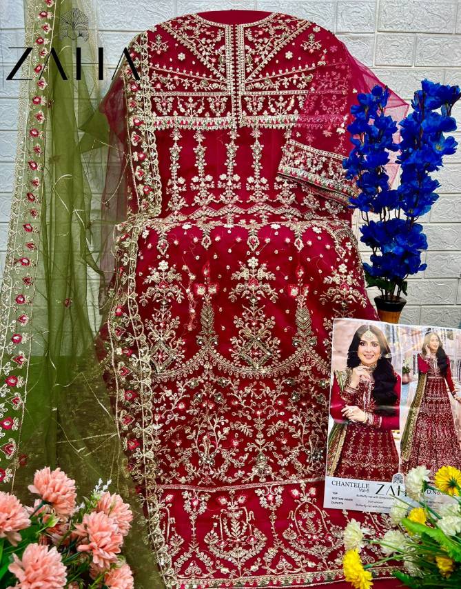 Chantelle Vol 6 By Zaha Butterfly Net Embroidery Pakistani Suits Wholesale Market In Surat
